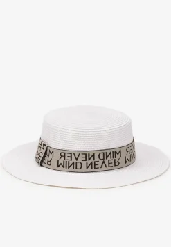 Biały Pleciony Kapelusz Ozdobiony Materiałową Tasiemką Mooelle