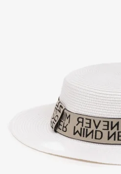 Biały Pleciony Kapelusz Ozdobiony Materiałową Tasiemką Mooelle