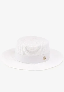 Biały Pleciony Kapelusz Ozdobiony Metaliczną Aplikacją Doliriela