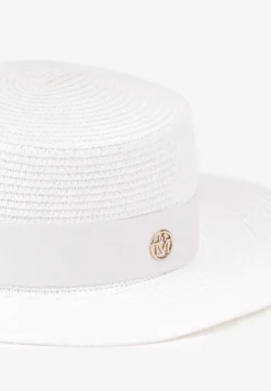 Biały Pleciony Kapelusz Ozdobiony Metaliczną Aplikacją Doliriela