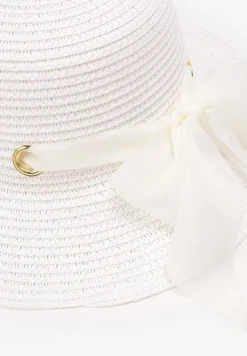 Biały Pleciony Kapelusz z Kokardką i Szerokim Rondem Maronia