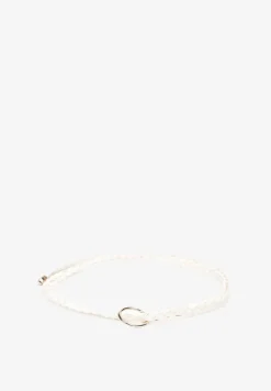 Biały Pleciony Pasek z Materiału Imitującego Skórę z Metalowym Kółkiem Eudonne