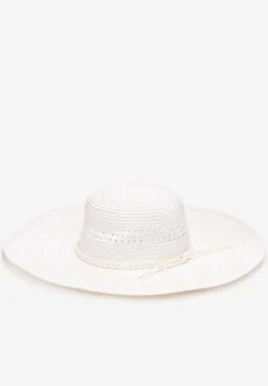 Biały Szeroki Kapelusz z Plecionki z Dodatkowymi Rzemykami Dorinemia