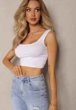 Biały Tank Top z Elastycznej Bawełny z Głębokim Dekoltem Omaliana