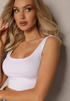 Biały Tank Top z Elastycznej Bawełny z Głębokim Dekoltem Omaliana