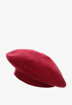 Bordowa Czapka Beret w Naszywki w Cyrkonie Nlaria