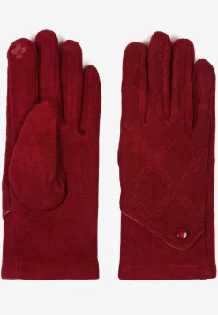 Bordowe Dzianinowe Rękawiczki Eleganckie z Ozdobnym Guzikiem Senindra