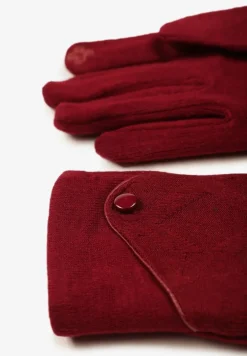 Bordowe Dzianinowe Rękawiczki Eleganckie z Ozdobnym Guzikiem Senindra