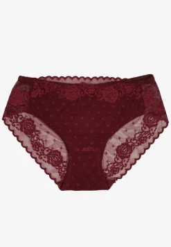 Bordowe Koronkowe Majtki Figi z Bawełny Kelista