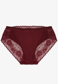 Bordowe Koronkowe Majtki Figi z Bawełny Kelista