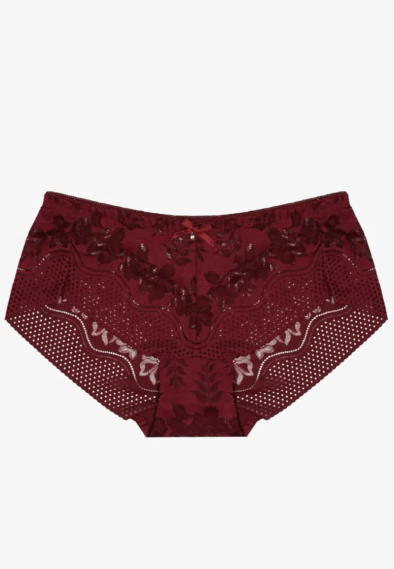 Bordowe Majtki Figi Ozdobione Kokardą i Koronką Pariste