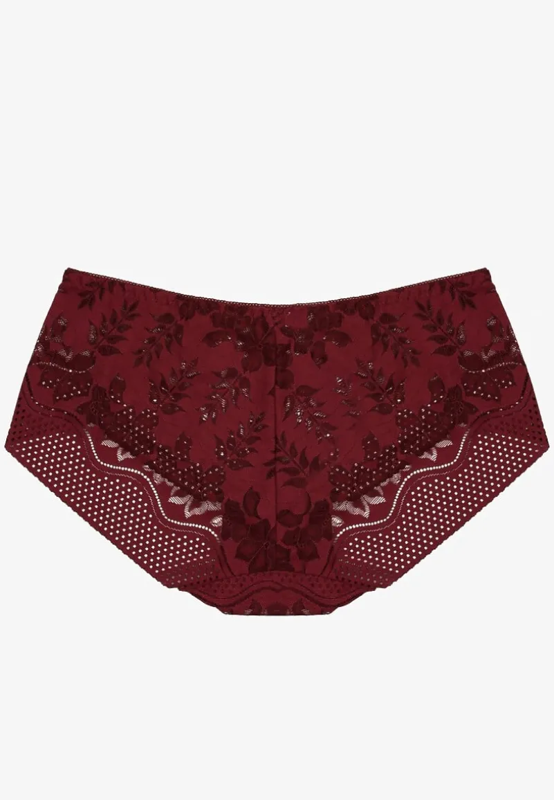 Bordowe Majtki Figi Ozdobione Kokardą i Koronką Pariste