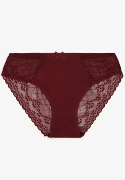 Bordowe Majtki Typu Figi z Bawełny Ozdobione Koronką Emmoi