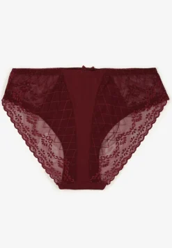 Bordowe Majtki Typu Figi z Bawełny Ozdobione Koronką Emmoi