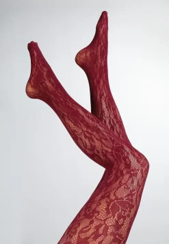 Bordowe Rajstopy Koronkowe w Eleganckim Stylu Fihanoriel