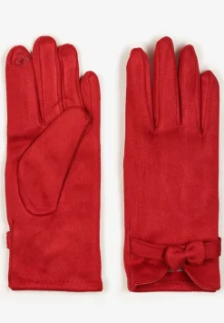 Bordowe Rękawiczki Dzianinowe z Bawełną Ozdobione Kokardą Tessemi