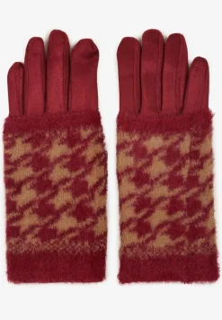Bordowe Rękawiczki Welurowe z Ozdobną Dzianinową Nakładką Seliti