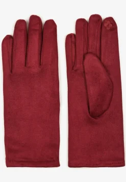 Bordowe Rękawiczki Welurowe z Ozdobną Dzianinową Nakładką Seliti