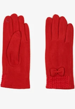 Bordowe Rękawiczki z Bawełną Ozdobione Kokardką Visemi