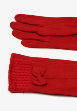 Bordowe Rękawiczki z Bawełną Ozdobione Kokardką Visemi