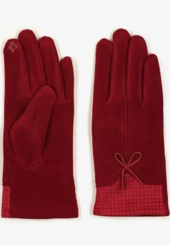 Bordowe Rękawiczki z Bawełną Cyrkoniami i Kokardką Adelirra