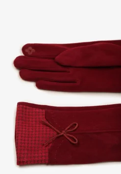 Bordowe Rękawiczki z Bawełną Cyrkoniami i Kokardką Adelirra