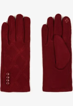 Bordowe Rękawiczki z Bawełną i Ozdobnymi Guzikami Zinnaeth