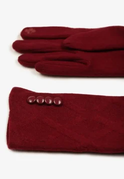 Bordowe Rękawiczki z Bawełną i Ozdobnymi Guzikami Zinnaeth
