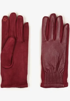Bordowe Rękawiczki z Marszczonym Wzorem Lynlemi