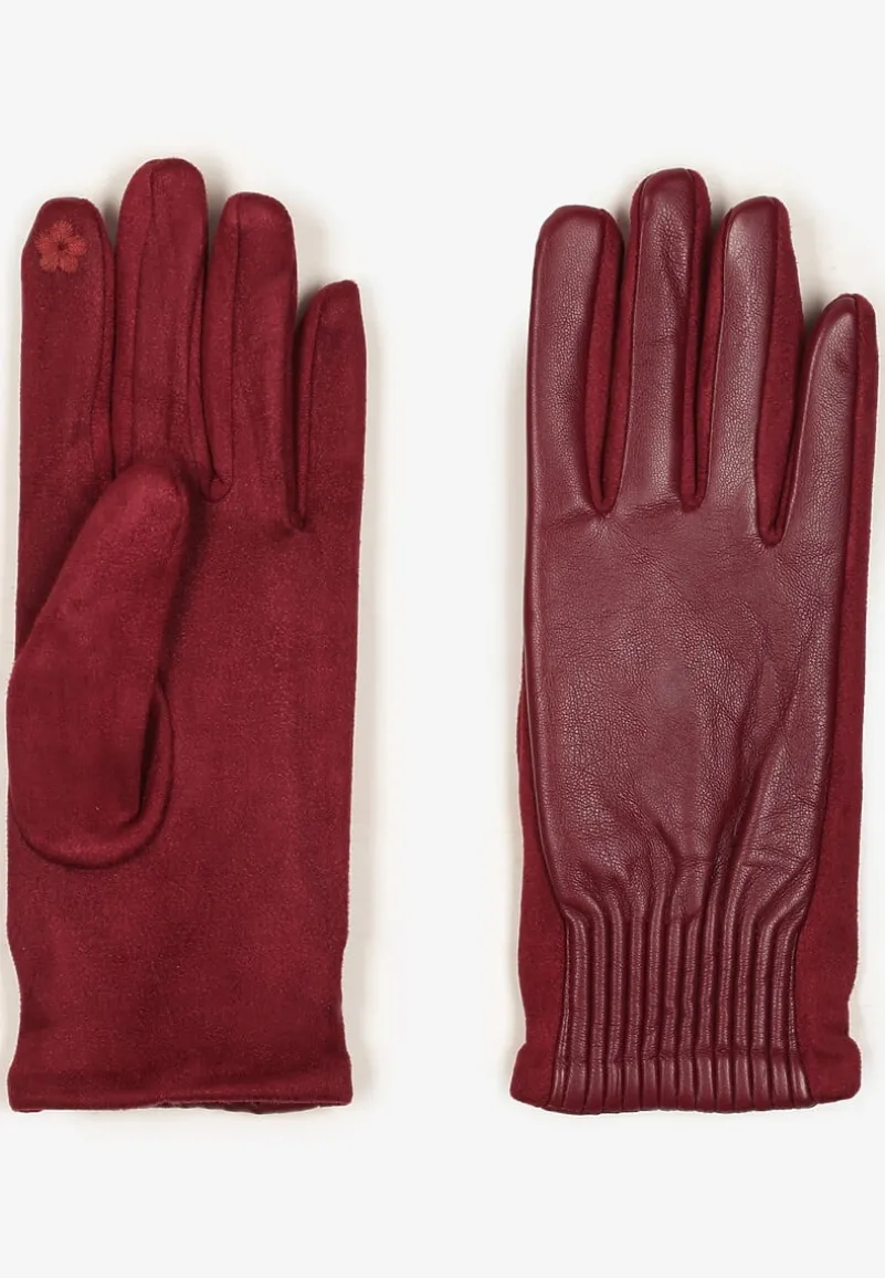 Bordowe Rękawiczki z Marszczonym Wzorem Lynlemi