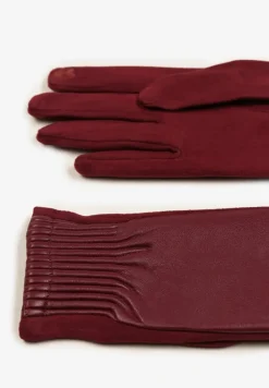 Bordowe Rękawiczki z Marszczonym Wzorem Lynlemi