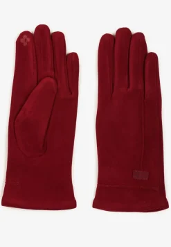 Bordowe Rękawiczki Zimowe z Bawełną Ozdobione Aplikacją Gralemi