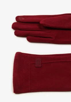 Bordowe Rękawiczki Zimowe z Bawełną Ozdobione Aplikacją Gralemi