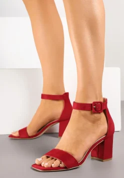 Bordowe Sandały Vices na Słupkowym Obcasie z Paskiem wokół Kostki Grisea