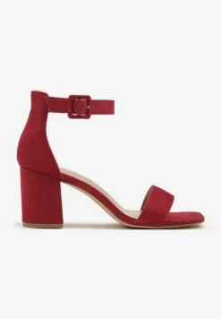 Bordowe Sandały Vices na Słupkowym Obcasie z Paskiem wokół Kostki Grisea