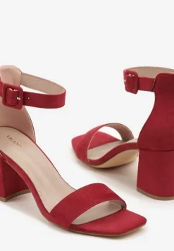 Bordowe Sandały Vices na Słupkowym Obcasie z Paskiem wokół Kostki Grisea