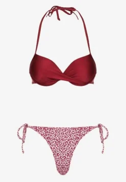 Bordowe Wiązane Bikini Biustonosz Halter i Majtki Figi Savadine