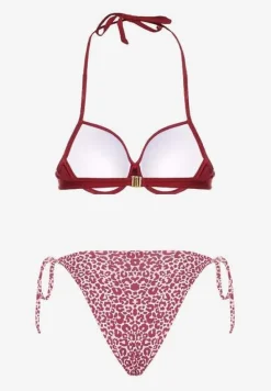 Bordowe Wiązane Bikini Biustonosz Halter i Majtki Figi Savadine