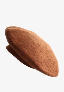 Brązowa Czapka Beret z Geometrycznym Wzorem z Cyrkoniami Holindia