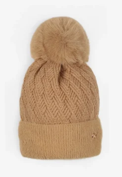 Brązowa Czapka z Wiskozą Metaliczną Nicią i Pomponem Berira