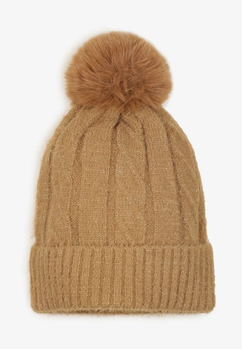 Brązowa Czapka Zdobiona Warkoczowym Splotem i Pomponem Etarinna