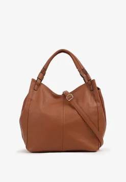 Brązowa Duża Torebka na Ramię z Regulowanym Dodatkowym Paskiem Zemeriana