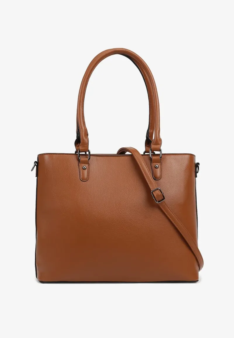 Brązowa Duża Torebka Shopper z Regulowanym Paskiem Amianne