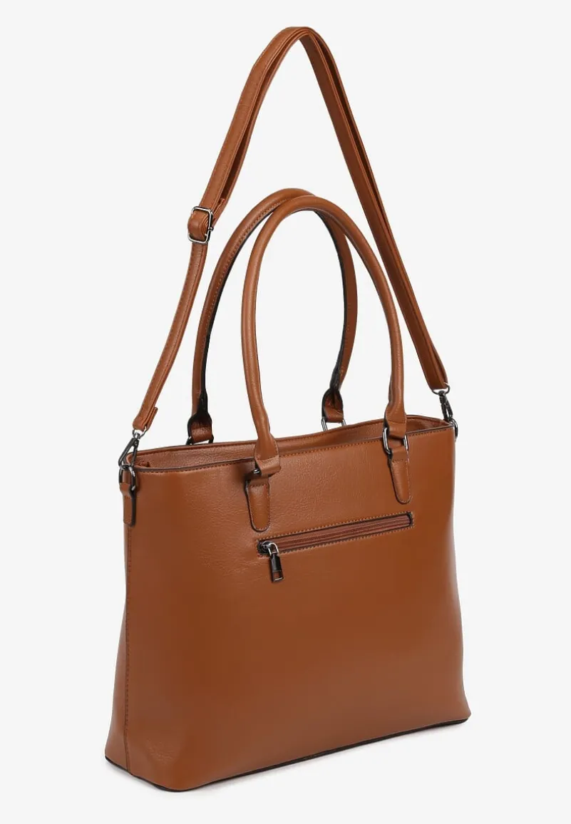 Brązowa Duża Torebka Shopper z Regulowanym Paskiem Amianne