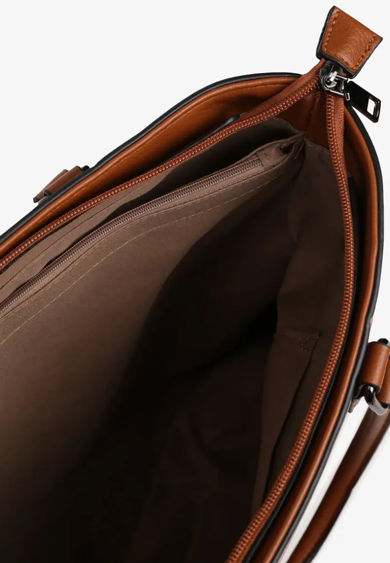 Brązowa Duża Torebka Shopper z Regulowanym Paskiem Amianne