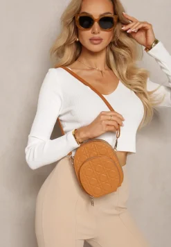 Brązowa Dwukomorowa Torebka Mała z Ozdobnym Pikowaniem Na Ramię Fujina