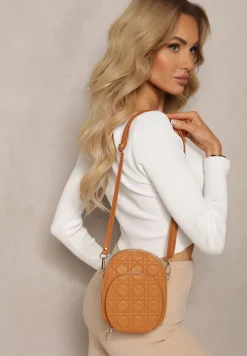 Brązowa Dwukomorowa Torebka Mała z Ozdobnym Pikowaniem Na Ramię Fujina