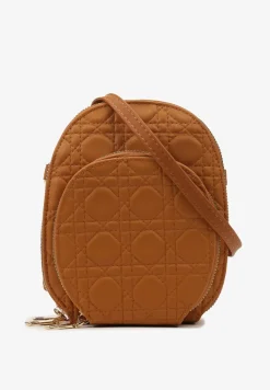 Brązowa Dwukomorowa Torebka Mała z Ozdobnym Pikowaniem Na Ramię Fujina