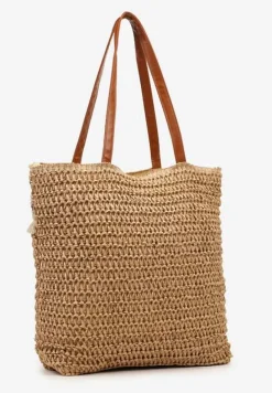 Brązowa Pleciona Duża Torebka Ozdobiona Frędzlami Rivarasia