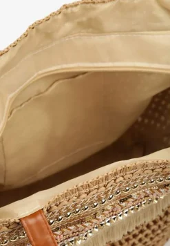 Brązowa Pleciona Duża Torebka Ozdobiona Frędzlami Rivarasia